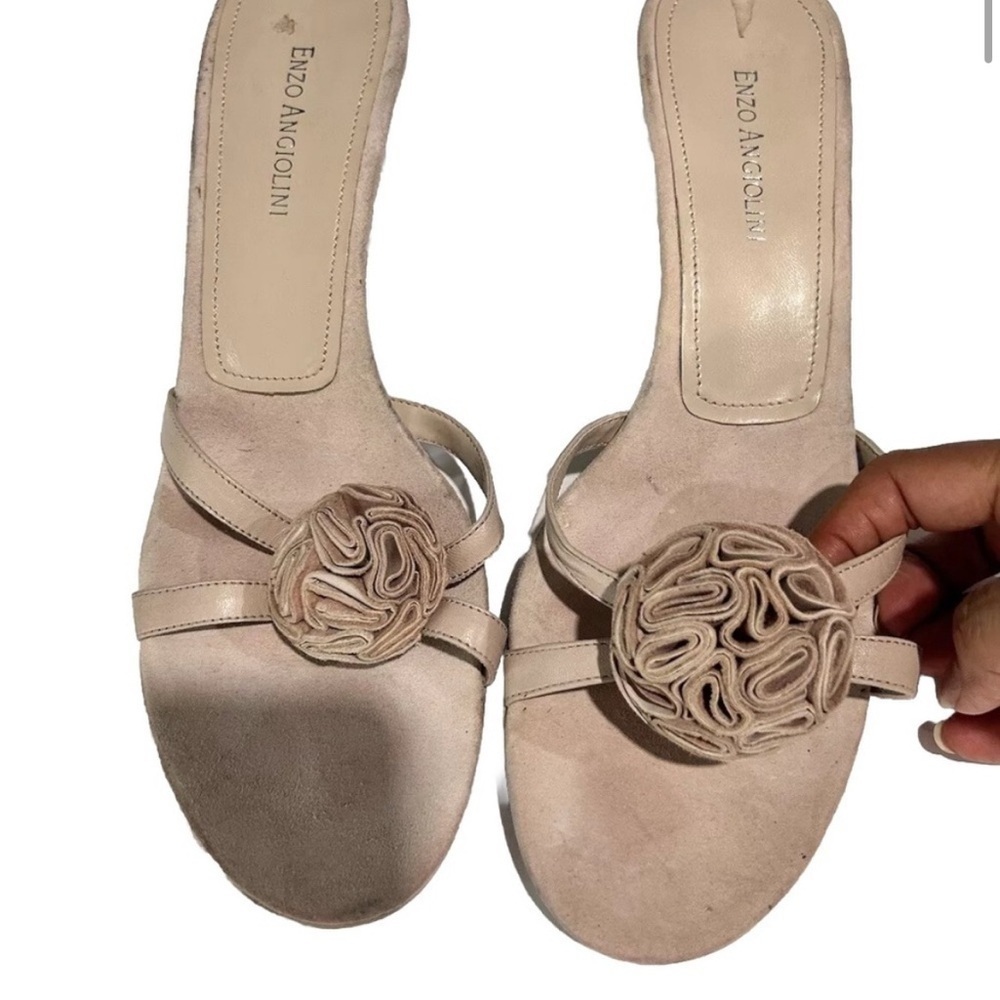 Enzo Angiolini Cream Slide Sandals with Rose Detail
